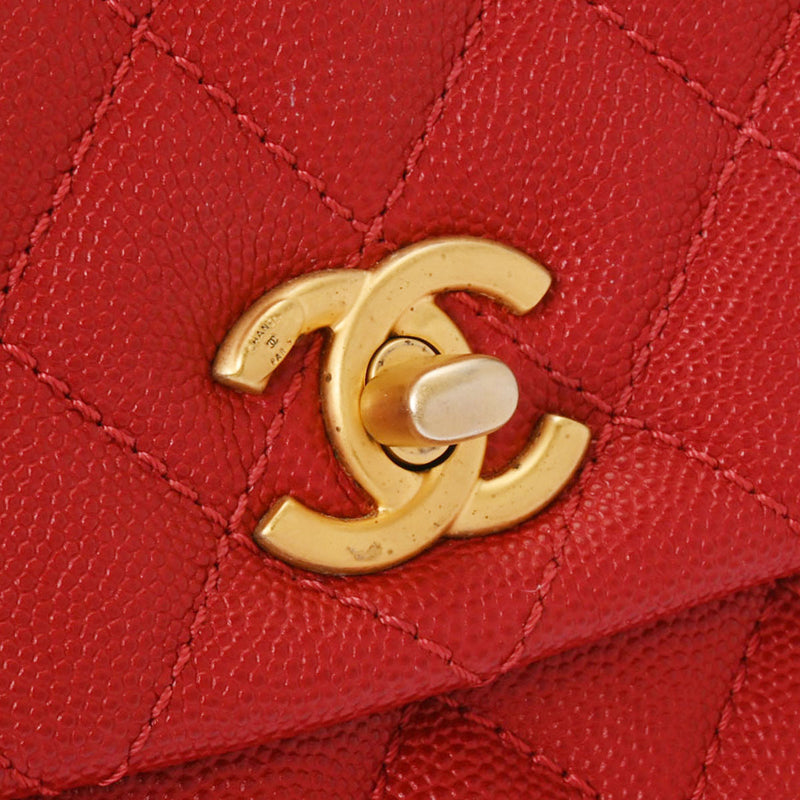 CHANEL シャネル マトラッセ トップハンドル XS 2WAY 赤 - レディース キャビアスキン ハンドバッグ Aランク 中古 銀蔵