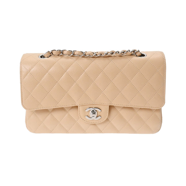 CHANEL シャネル マトラッセ Wフラップ チェーンショルダー 25cm ベージュ A01112 レディース キャビアスキン ショルダーバッグ 未使用 銀蔵