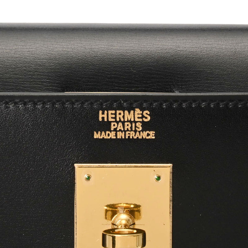 HERMES エルメス ケリー 32 外縫い 2WAY 黒 ゴールド金具 - □E刻印(2001年頃) レディース ボックスカーフ ハンドバッグ Aランク 中古 銀蔵