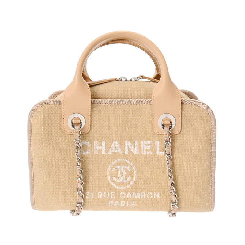 CHANEL シャネル ドーヴィル ボウリングバッグ 2WAY ベージュ A92750 レディース キャンバス レザー ハンドバッグ 新同 中古 銀蔵