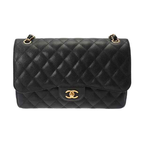 CHANEL シャネル マトラッセ Wフラップ チェーンショルダー 30cm 黒 ゴールド金具 A58600 レディース キャビアスキン ショルダーバッグ Aランク 中古 銀蔵