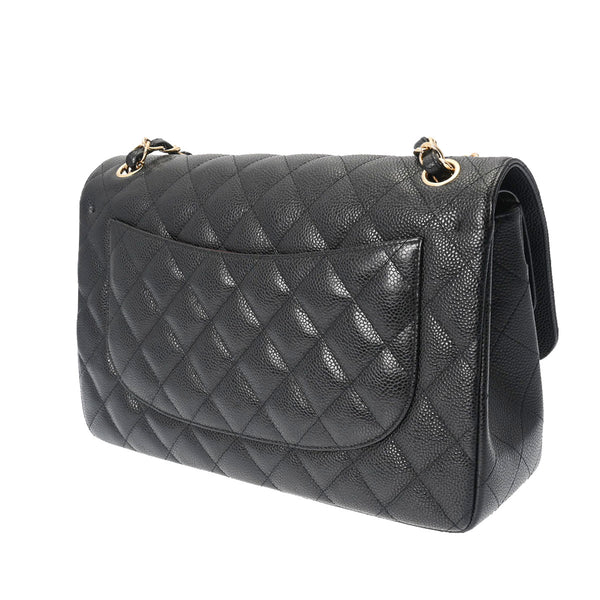 CHANEL シャネル マトラッセ Wフラップ チェーンショルダー 30cm 黒 ゴールド金具 A58600 レディース キャビアスキン ショルダーバッグ Aランク 中古 銀蔵