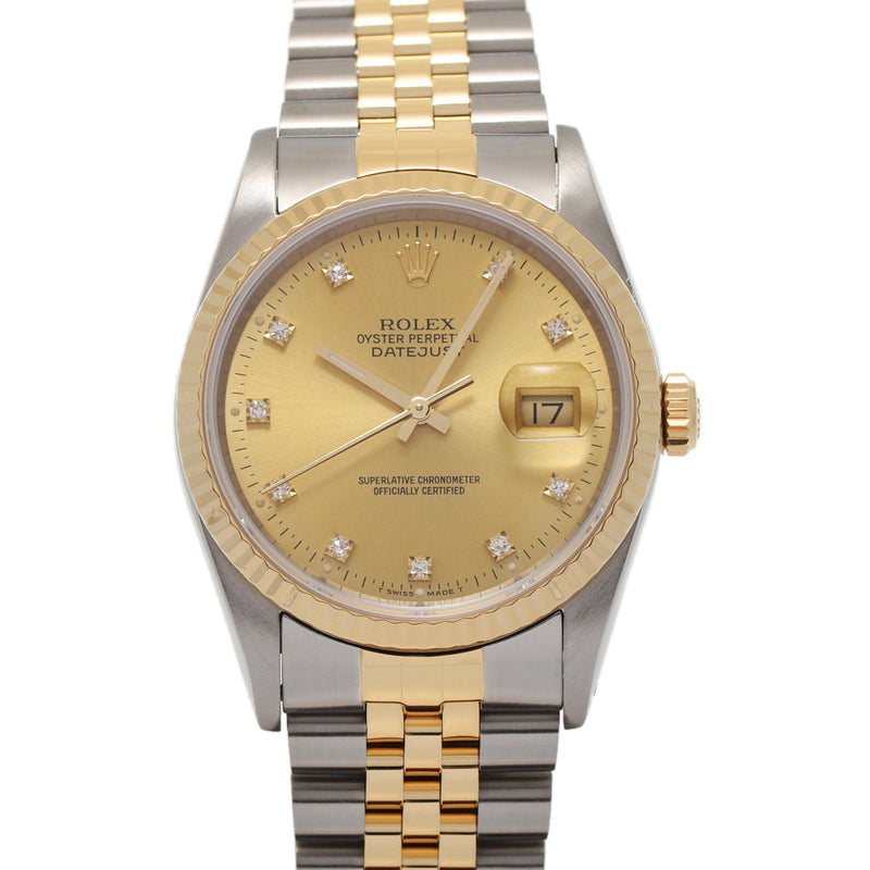 ROLEX ロレックス デイトジャスト 10Pダイヤ 16233G メンズ YG/SS 腕時計 自動巻き ゴールド文字盤 Aランク 中古 銀蔵