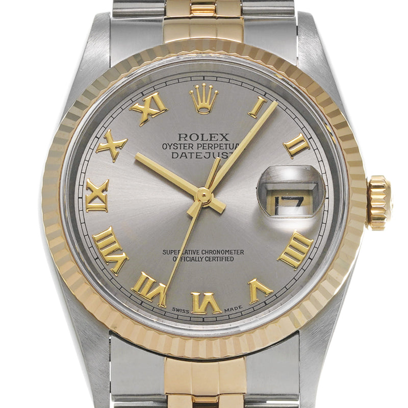 ROLEX ロレックス デイトジャスト 16233 メンズ YG/SS 腕時計 自動巻き グレー文字盤 Aランク 中古 銀蔵