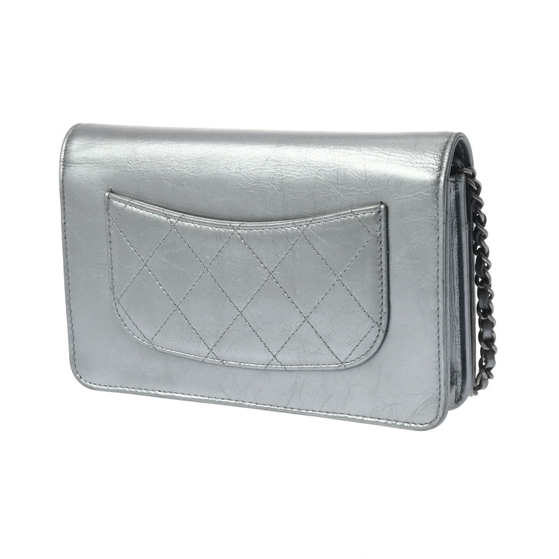CHANEL シャネル チェーンウォレット チェーンロゴ シルバー レディース カーフ ショルダーバッグ Aランク 中古 銀蔵