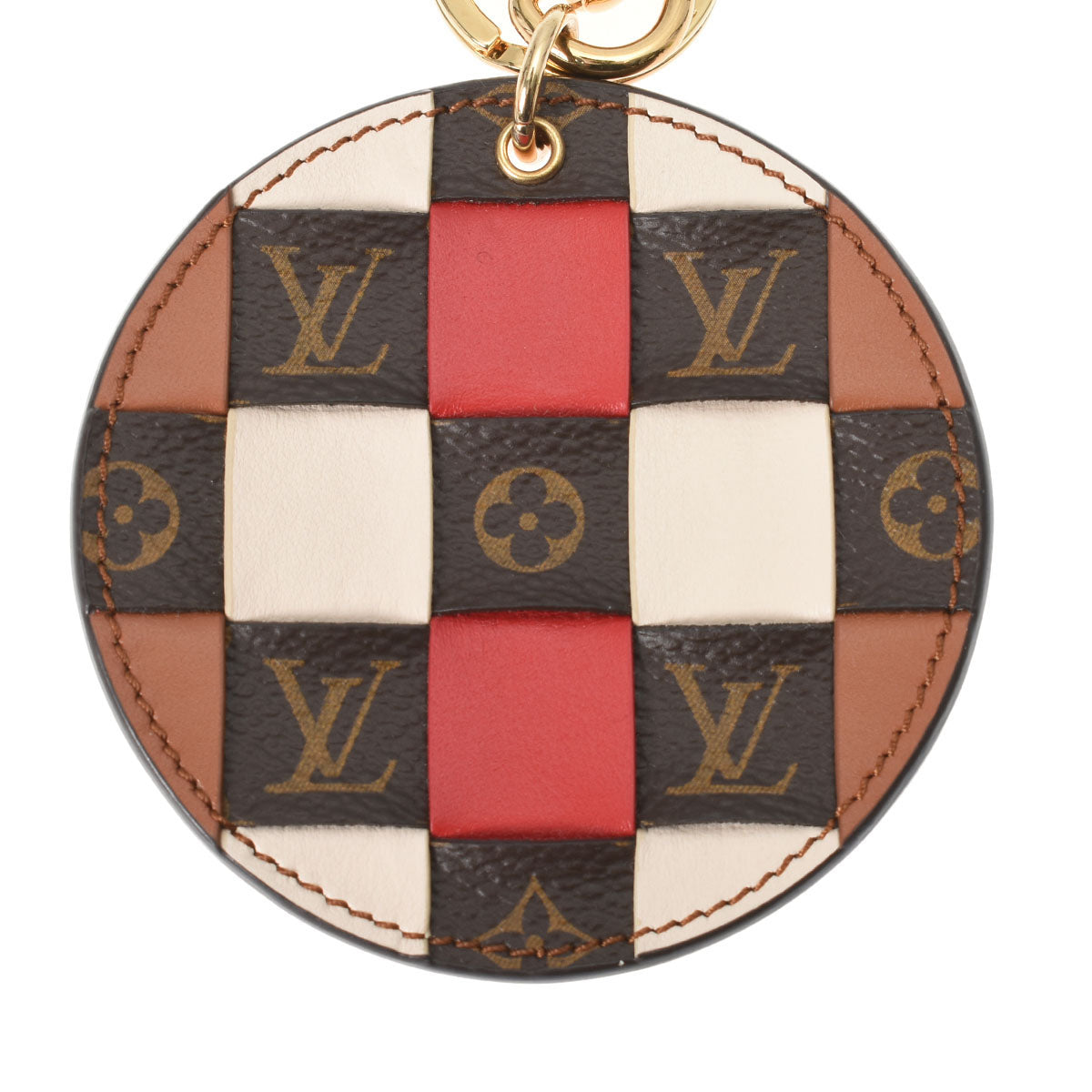LOUIS VUITTON チェック柄キーホルダー ルイヴィトンポルトクレ キーリング モノグラムチェック レッド