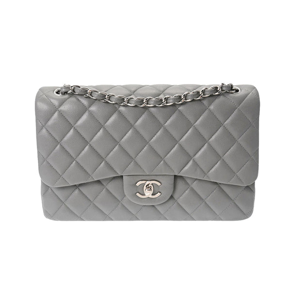 CHANEL シャネル マトラッセ Wフラップ チェーンショルダー 30cm グレー A58600 レディース キャビアスキン ショルダーバッグ Aランク 中古 銀蔵