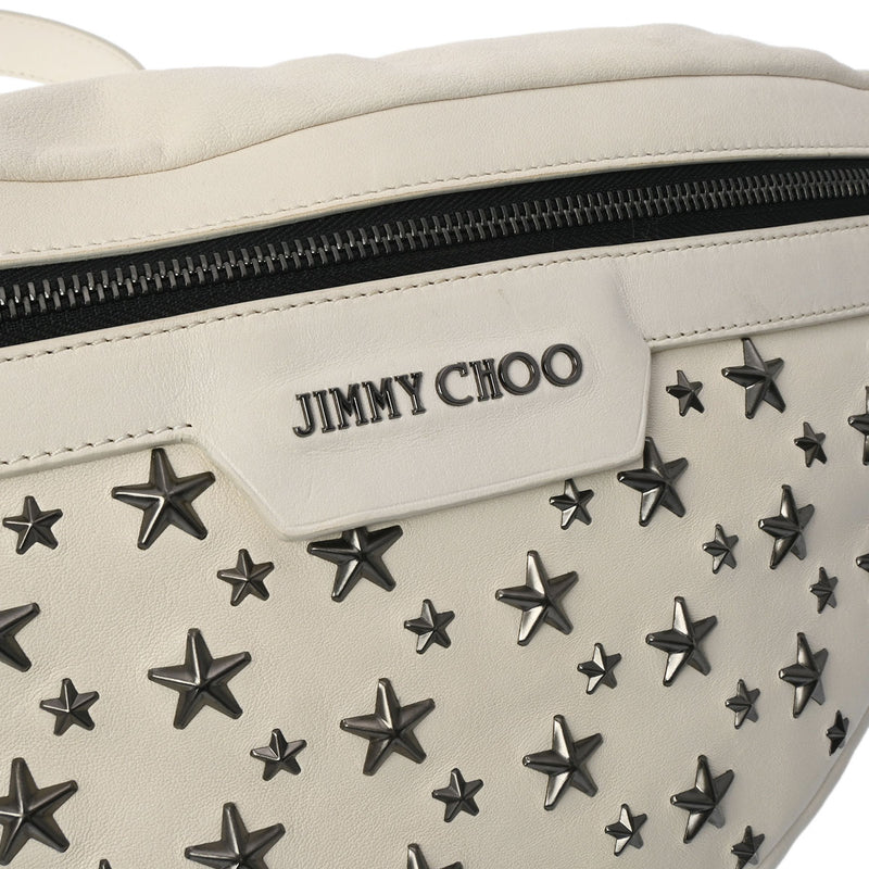 JIMMY CHOO ジミーチュウ スタッズ  白 ユニセックス レザー ボディバッグ ABランク 中古 銀蔵