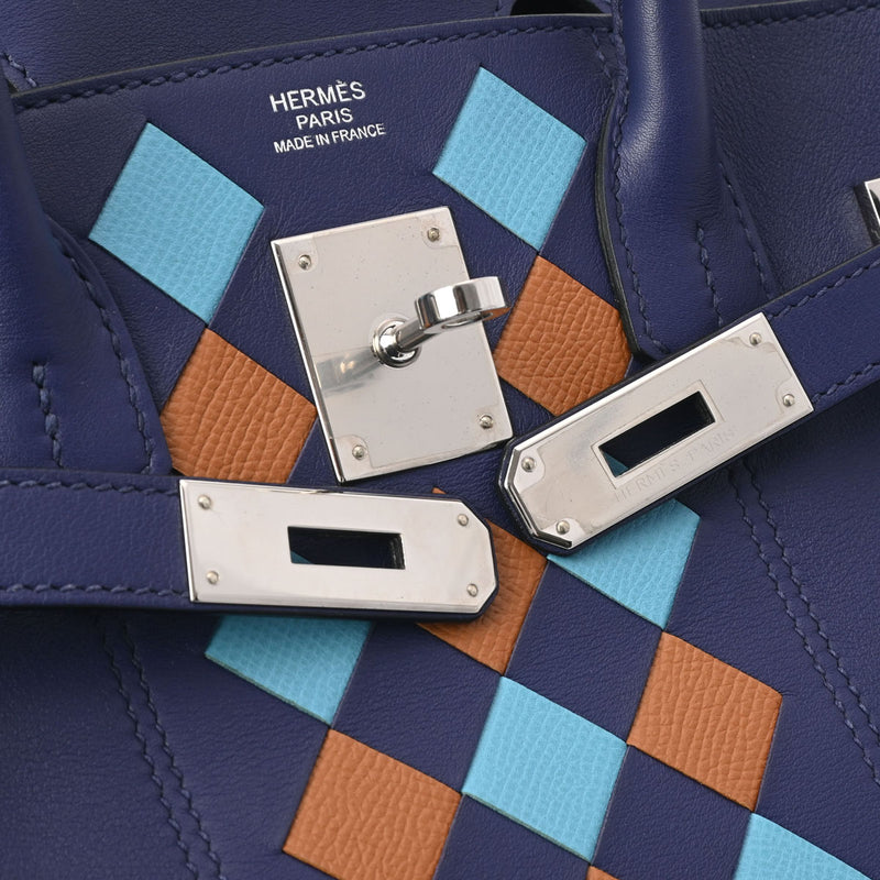 HERMES エルメス バーキン 30 トレサージュ ドゥキュイール ブルーアンクル D刻印(2019年頃) レディース スイフト/エプソン ハンドバッグ Aランク 中古 銀蔵