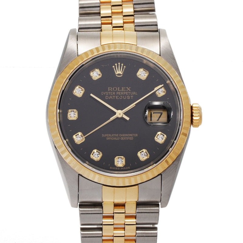 ROLEX ロレックス デイトジャスト 10Pダイヤ 16233G メンズ YG/SS 腕時計 自動巻き 黒文字盤 Aランク 中古 銀蔵