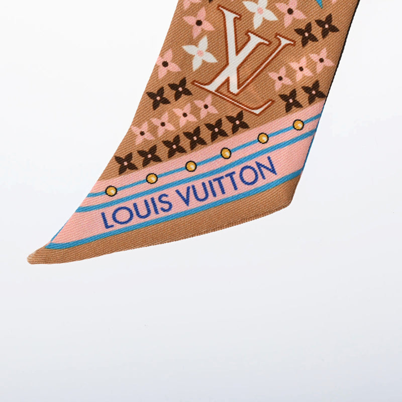 LOUIS VUITTON ルイヴィトン バンドーBB フラワーズフォエバ ブラウン/ベージュ M77682 レディース シルク100％ スカーフ Aランク 中古 銀蔵