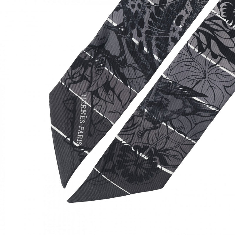 HERMES エルメス ツイリーJUNGLE LOVE RAINBOW ブラック/ホワイト レディース シルク100％ スカーフ 未使用 銀蔵