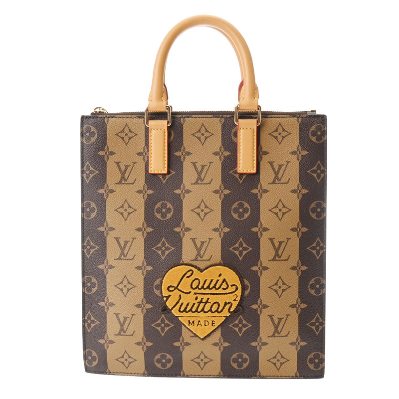 LOUIS VUITTON ルイヴィトン モノグラム ストライプ サックプラ LVスクアード NIGOコラボ ブラウン M45969 ユニセックス モノグラムキャンバス ハンドバッグ Aランク 中古 銀蔵