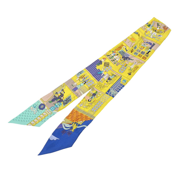 エルメス ツイリー La Maison des Carres メゾン デ カレ スカーフ イエロー マルチカラー シルク レディース HERMES 【中古】 エルメスツイリー LA MAISON DES CARRES イエロー/マルチカラー