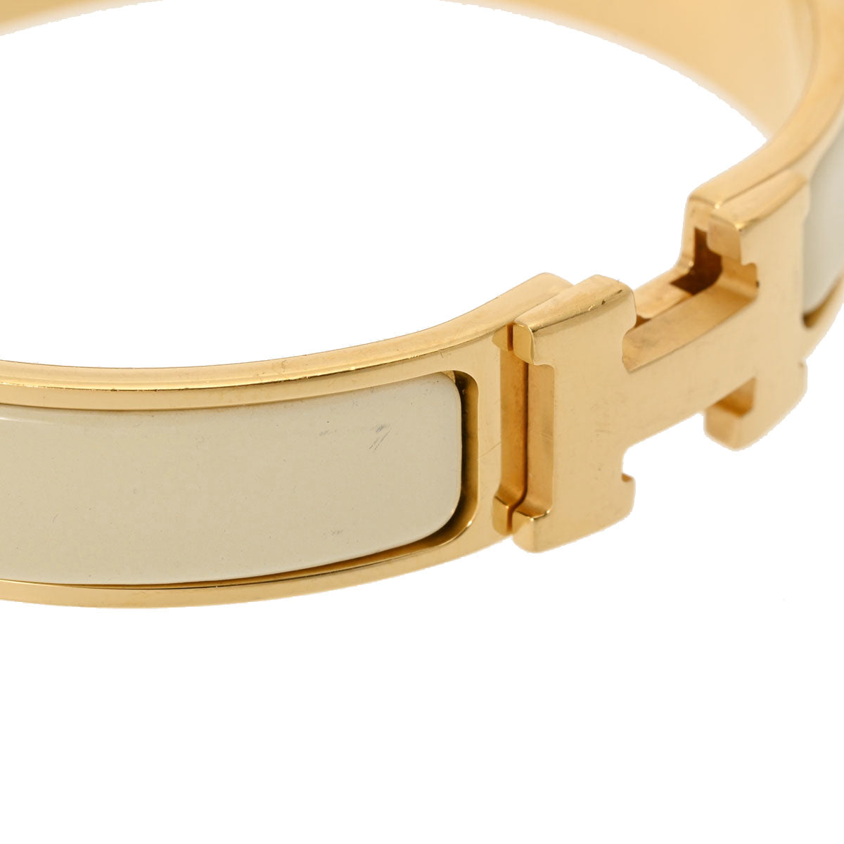 エルメス　クリッククラック　ホワイト×ゴールド金具 エルメスクリッククラック バングル 白 ゴールド金具 ユニセックス