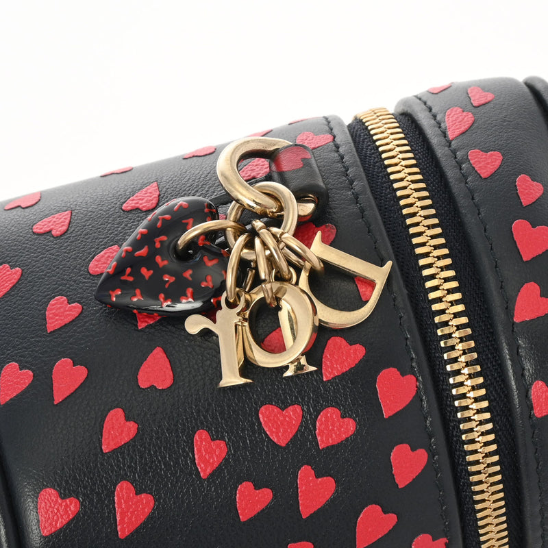 CHRISTIAN DIOR クリスチャンディオール レディディオール マイクロ バニティ ハート柄 2WAY ネイビー/レッド S09180SGA レディース レザー ハンドバッグ Aランク 中古 銀蔵