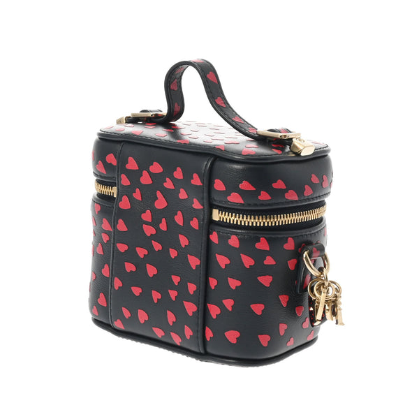 CHRISTIAN DIOR クリスチャンディオール レディディオール マイクロ バニティ ハート柄 2WAY ネイビー/レッド S09180SGA レディース レザー バニティバッグ Aランク 中古 銀蔵