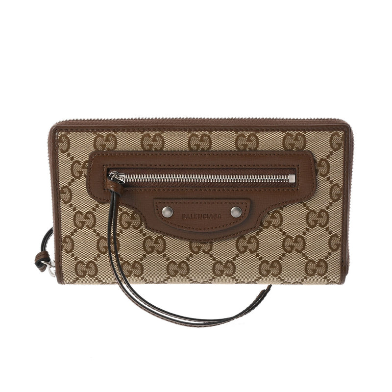 GUCCI グッチ ネオクラシック ジップアラウンド ウォレット バレンシアガコラボ ベージュ/ブラウン 680710 レディース GGキャンバス 長財布 新同 中古 銀蔵