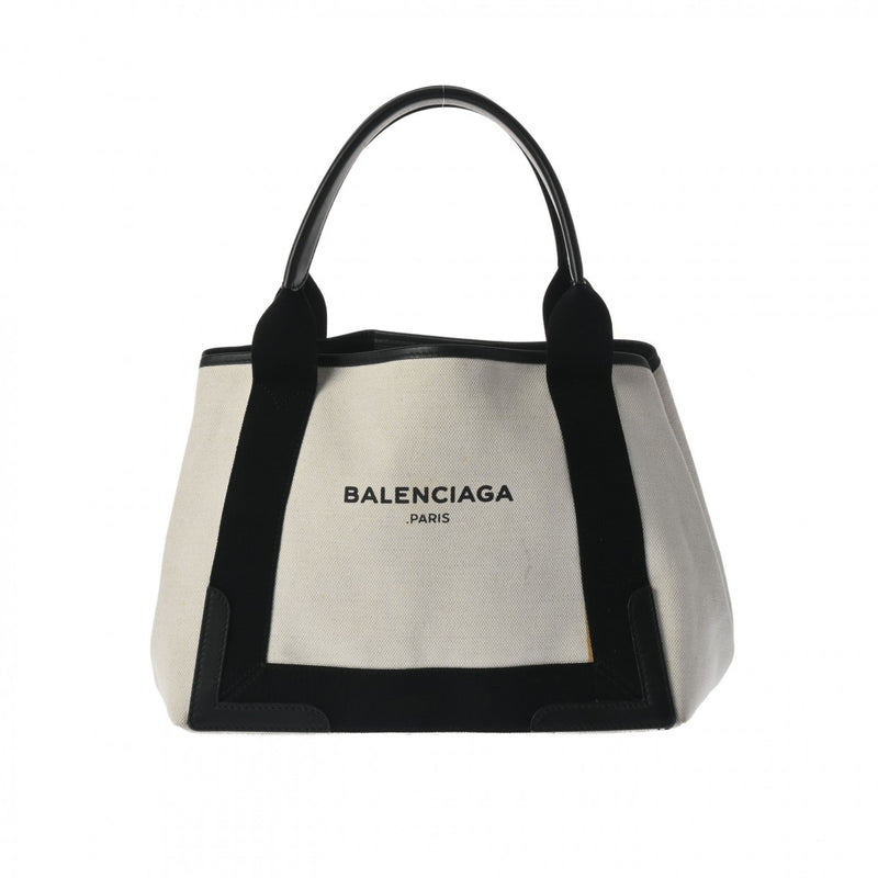 BALENCIAGA バレンシアガ ネイビーカバス S 白/黒 339933 レディース キャンバス/レザー ハンドバッグ ABランク 中古 銀蔵