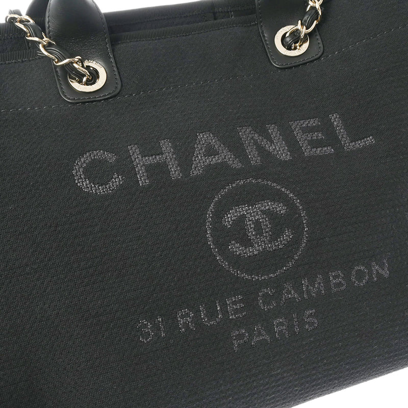 CHANEL シャネル ドーヴィル GM チェーントートバッグ 黒 ゴールド金具 A66941 レディース キャンバス レザー ショルダーバッグ Aランク 中古 銀蔵