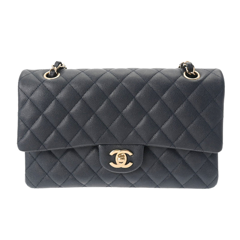 CHANEL シャネル マトラッセ チェーンショルダー 25cm ネイビー ゴールド金具 A01112 レディース キャビアスキン ショルダーバッグ Aランク 中古 銀蔵