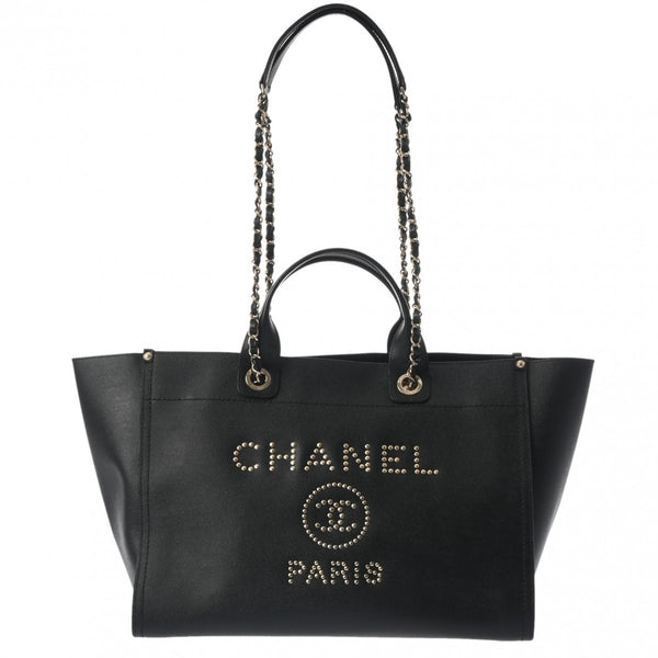 CHANEL シャネル ドーヴィル スタッズ トート チェーン 2WAY 黒 A57067 レディース キャビアスキン トートバッグ Aランク 中古 銀蔵