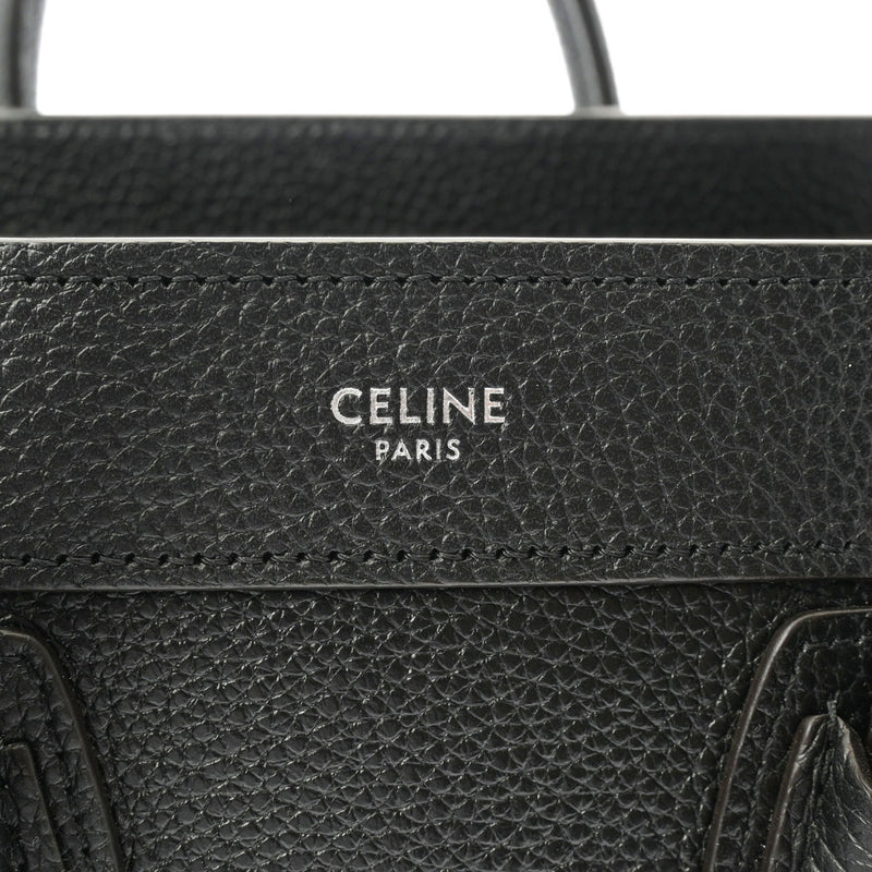 CELINE セリーヌ ラゲージ ナノ 黒 シルバー金具 189243 レディース ドラムドカーフ ハンドバッグ Aランク 中古 銀蔵