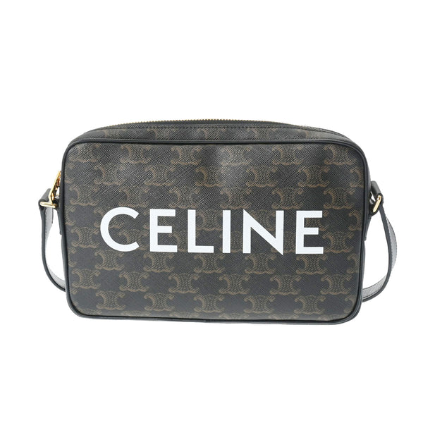 CELINE セリーヌ トリオンフキャンバス ミディアム メッセンジャーバッグ 黒 レディース PVC カーフ ショルダーバッグ Aランク 中古 銀蔵