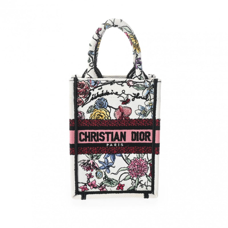 CHRISTIAN DIOR クリスチャンディオール ブックトート ミニ フォンバッグ 白/マルチ S5555JEMFM933 レディース ジャガード ハンドバッグ Aランク 中古 銀蔵