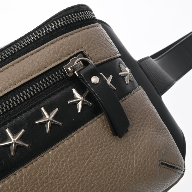 JIMMY CHOO ジミーチュウ スタッズ バイカラー グレー/ブラック ユニセックス レザー ウエストバッグ Aランク 中古 銀蔵