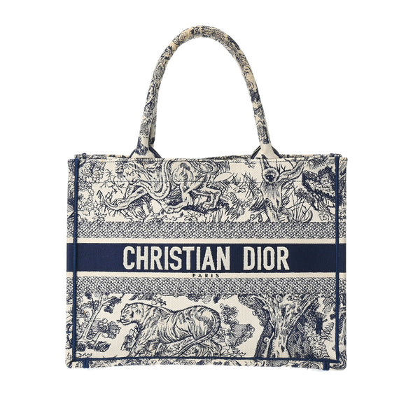 CHRISTIAN DIOR クリスチャンディオール ブックトート ミディアム ベージュ/ネイビー M1296ZRIW.M34I レディース キャンバス ハンドバッグ Bランク 中古 銀蔵