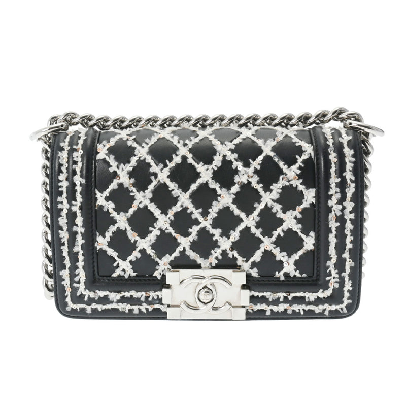 CHANEL シャネル ボーイシャネル スパンコール チェーンショルダー 20cm 黒 A67085 レディース ラムスキン ショルダーバッグ Aランク 中古 銀蔵