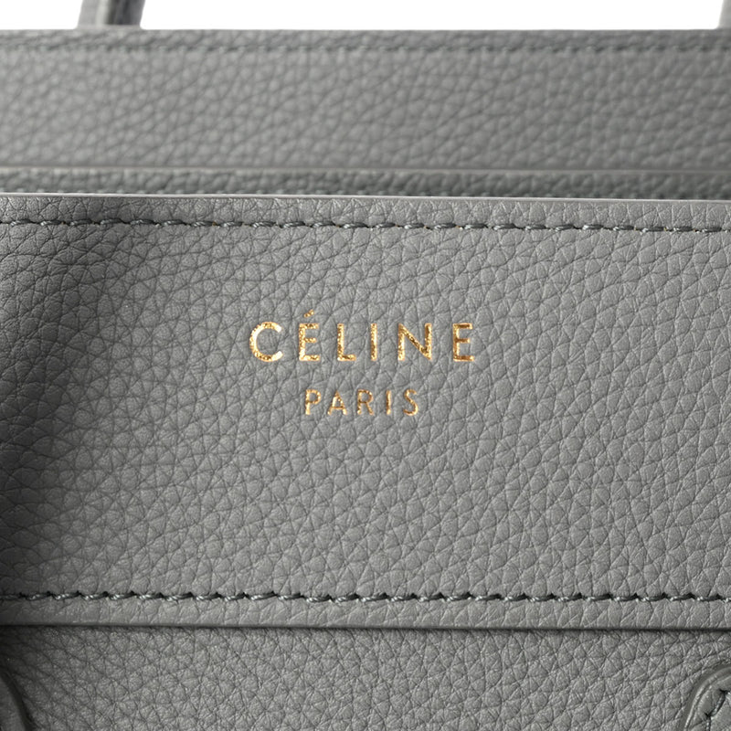 CELINE セリーヌ ラゲージ マイクロ グレー ゴールド金具 - レディース カーフ ハンドバッグ ABランク 中古 銀蔵