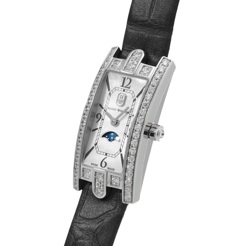 HARRY WINSTON ハリーウィンストン アヴェニューC ベゼルダイヤ AVCQMP16WW001 レディース WG/革 腕時計 クォーツ Aランク 中古 銀蔵