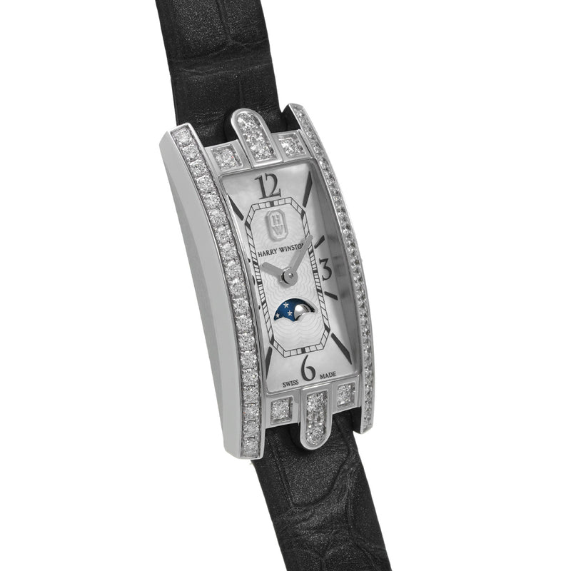 HARRY WINSTON ハリーウィンストン アヴェニューC ベゼルダイヤ AVCQMP16WW001 レディース WG/革 腕時計 クォーツ Aランク 中古 銀蔵