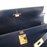 HERMES エルメス ケリー 32 外縫い 2WAY ブルーインディゴ □F刻印(2002年頃) レディース ボックスカーフ ハンドバッグ Aランク 中古 銀蔵