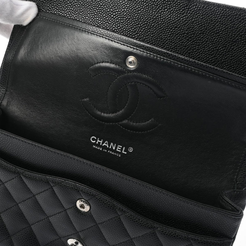 CHANEL シャネル マトラッセ チェーンショルダー 25cm Wフラップ 黒 レディース キャビアスキン ショルダーバッグ Aランク 中古 銀蔵