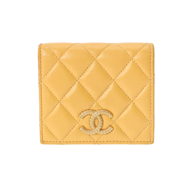 CHANEL シャネル マトラッセ コンパクトウォレット 黄色 AP3185 レディース ラムスキン 二つ折り財布 ABランク 中古 銀蔵