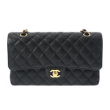 CHANEL シャネル マトラッセ チェーンショルダー 25cm Wフラップ 黒 A01112 レディース キャビアスキン ショルダーバッグ Aランク 中古 銀蔵