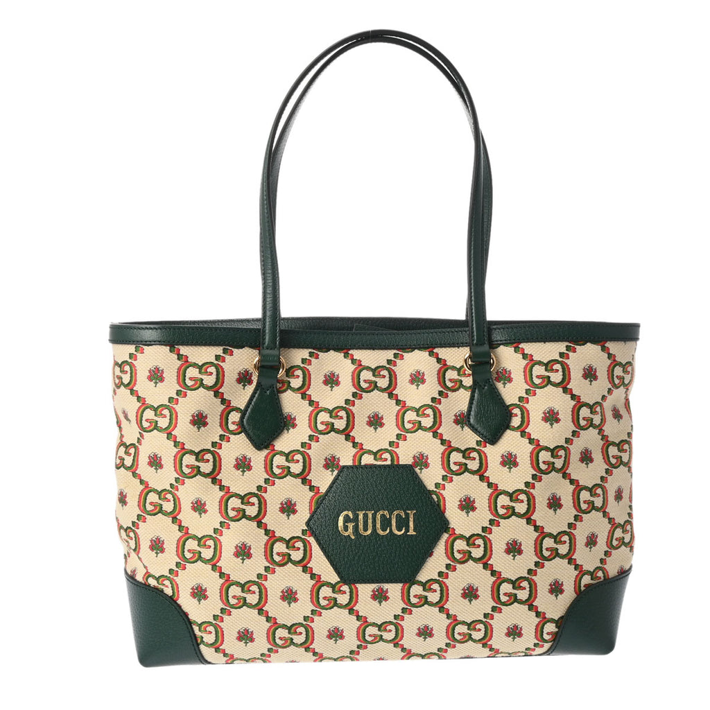 グッチ100周年限定 GG柄 グリーン/アイボリー レディース キャンバス トートバッグ 676681 GUCCI 中古 – 銀蔵オンライン