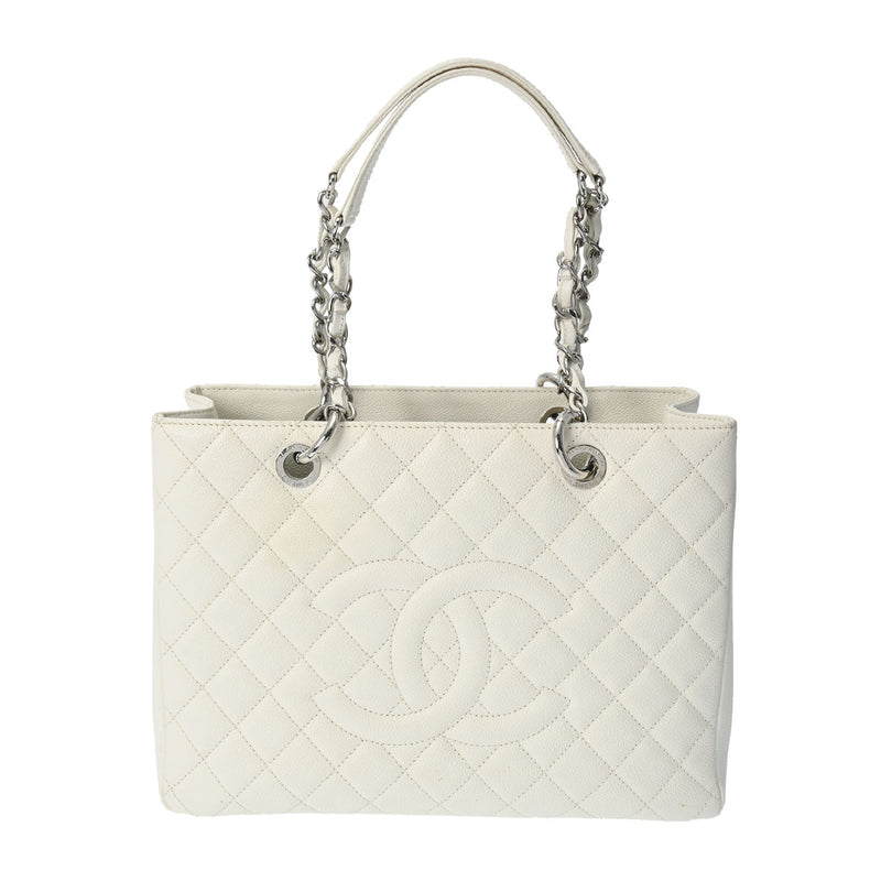 CHANEL シャネル GST グランドショッピングトート 白 A50995 レディース キャビアスキン トートバッグ Aランク 中古 銀蔵