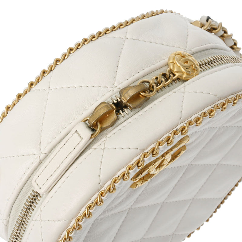 CHANEL シャネル マトラッセ ラウンド チェーンショルダー 白 レディース ラムスキン ショルダーバッグ ABランク 中古 銀蔵