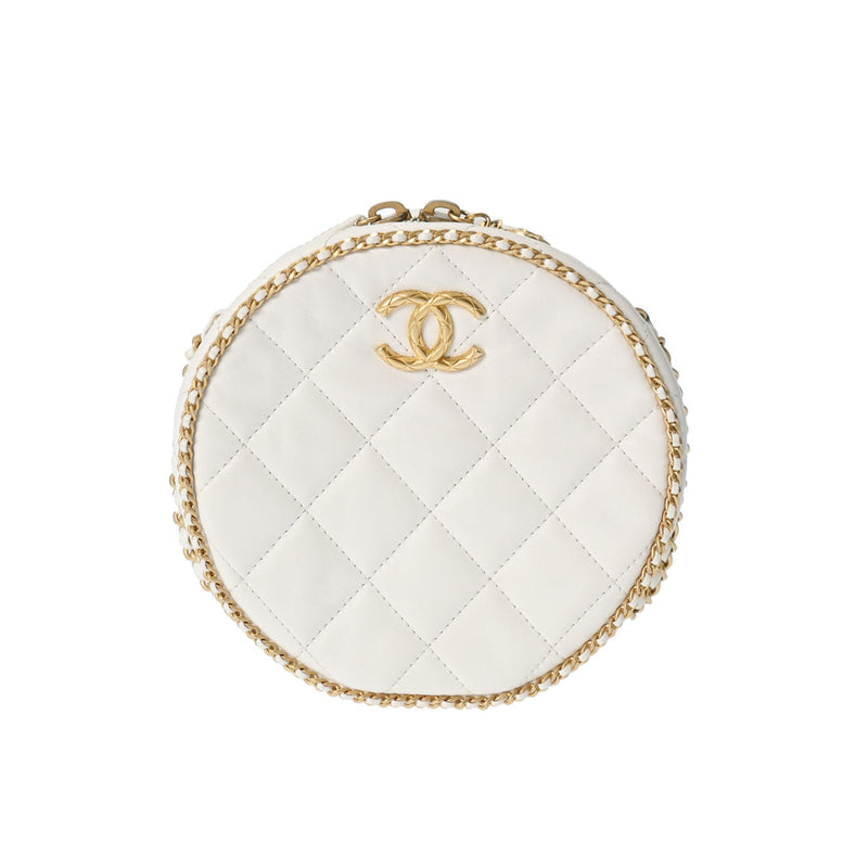 CHANEL シャネル マトラッセ ラウンド チェーンショルダー 白 レディース ラムスキン ショルダーバッグ ABランク 中古 銀蔵