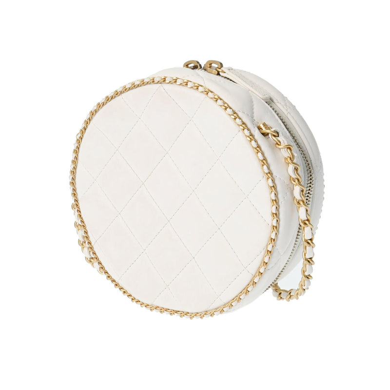 CHANEL シャネル マトラッセ ラウンド チェーンショルダー 白 レディース ラムスキン ショルダーバッグ ABランク 中古 銀蔵