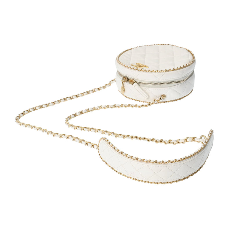 CHANEL シャネル マトラッセ ラウンド チェーンショルダー 白 レディース ラムスキン ショルダーバッグ ABランク 中古 銀蔵