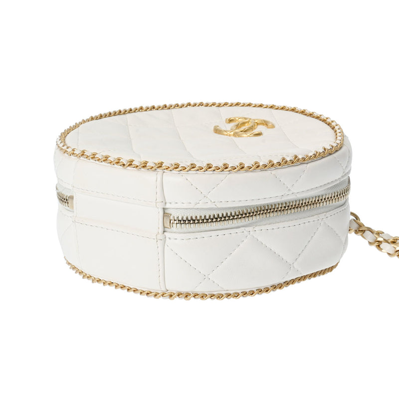 CHANEL シャネル マトラッセ ラウンド チェーンショルダー 白 レディース ラムスキン ショルダーバッグ ABランク 中古 銀蔵