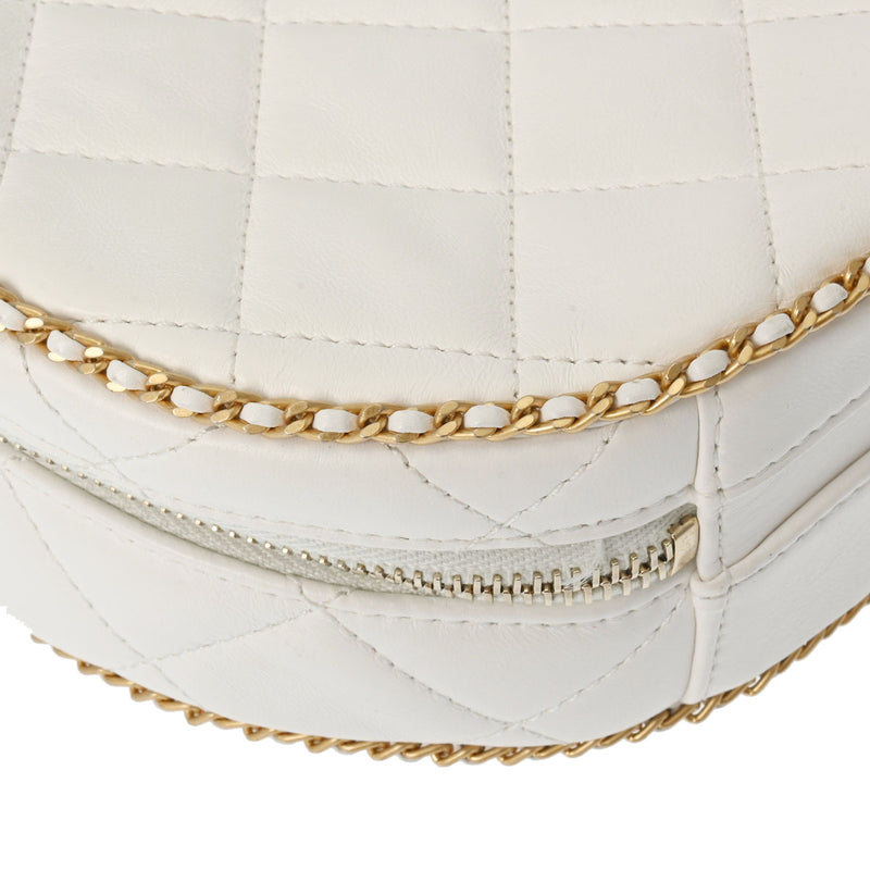CHANEL シャネル マトラッセ ラウンド チェーンショルダー 白 レディース ラムスキン ショルダーバッグ ABランク 中古 銀蔵