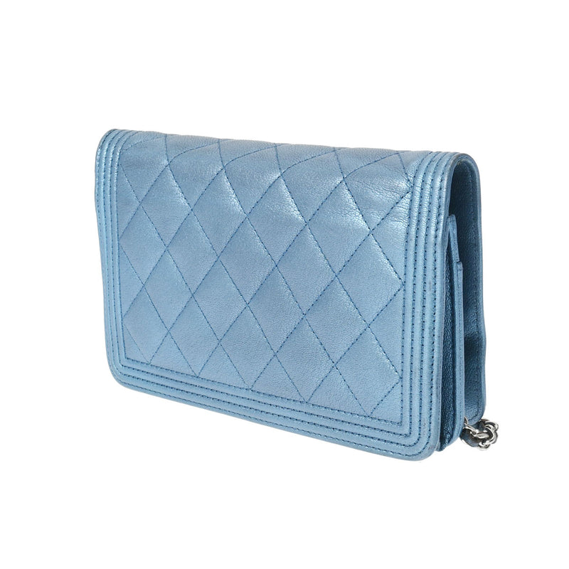 シャネルチェーンウォレット 43000 メタリックブルー レディース