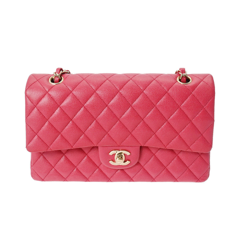 CHANEL シャネル マトラッセ Wフラップ チェーンショルダー 25cm ピンク A01112 レディース キャビアスキン ショルダーバッグ Aランク 中古 銀蔵