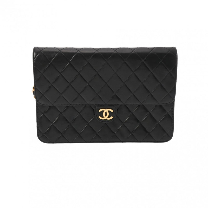 CHANEL シャネル マトラッセ チェーンショルダー 25cm 黒 ゴールド金具 A01112 レディース ラムスキン ショルダーバッグ ABランク 中古 銀蔵